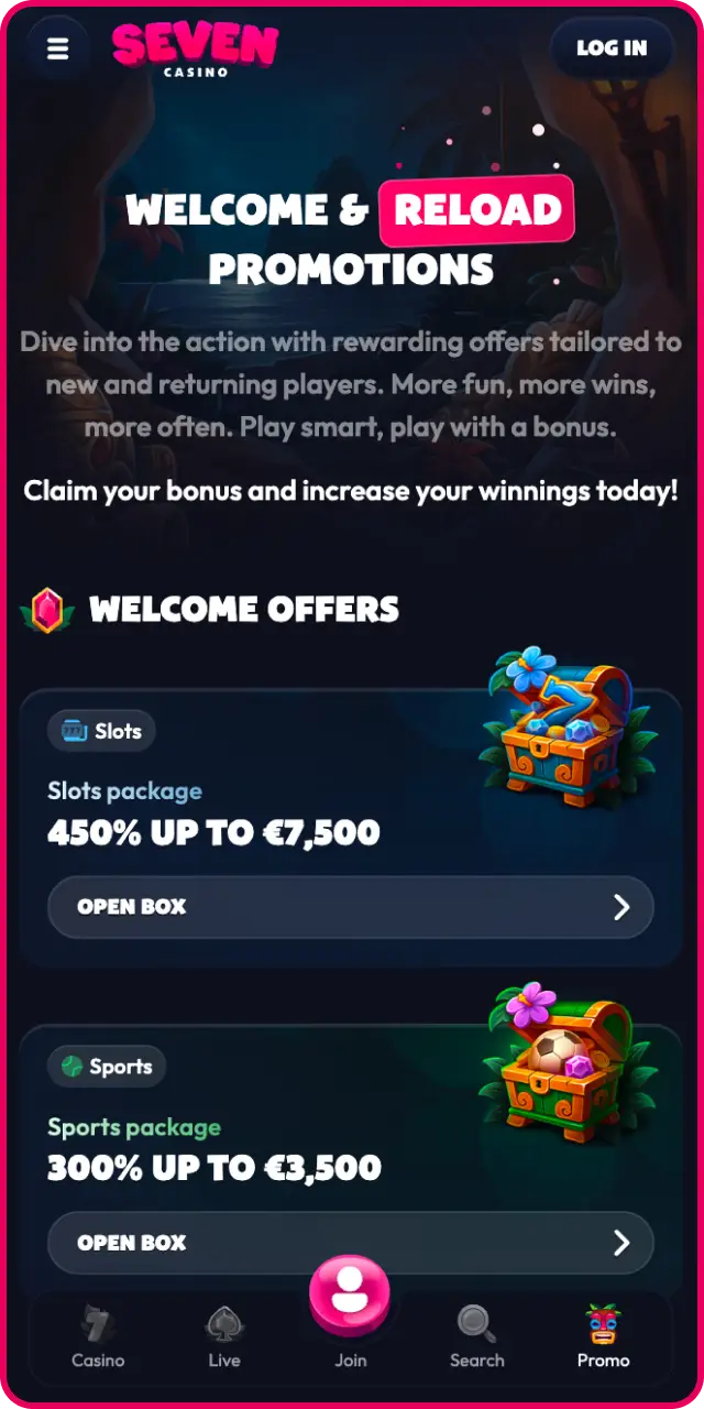 Activează ofertele speciale din interfața aplicației Seven Casino și obține un bonus suplimentar.