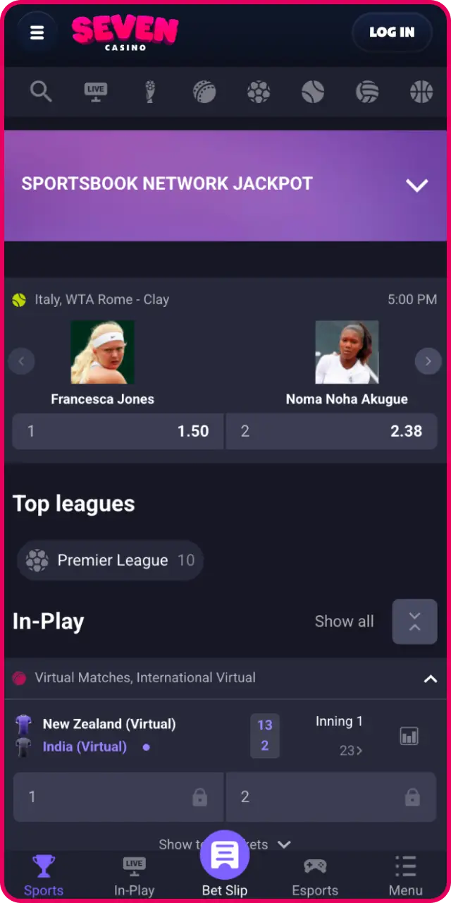 Descoperă oferta de sport din interfața aplicației Seven Casino și verifică cotele live.