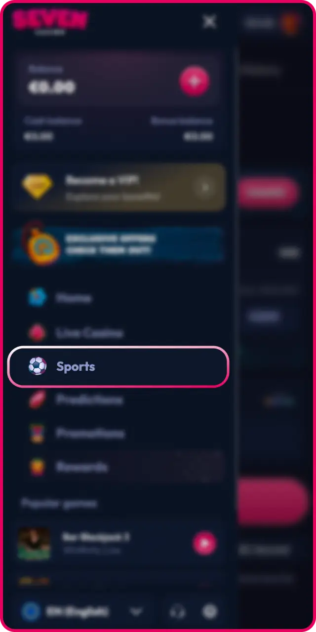 Selectează piața de pariuri pe fotbal preferată din oferta bogată Seven Casino.