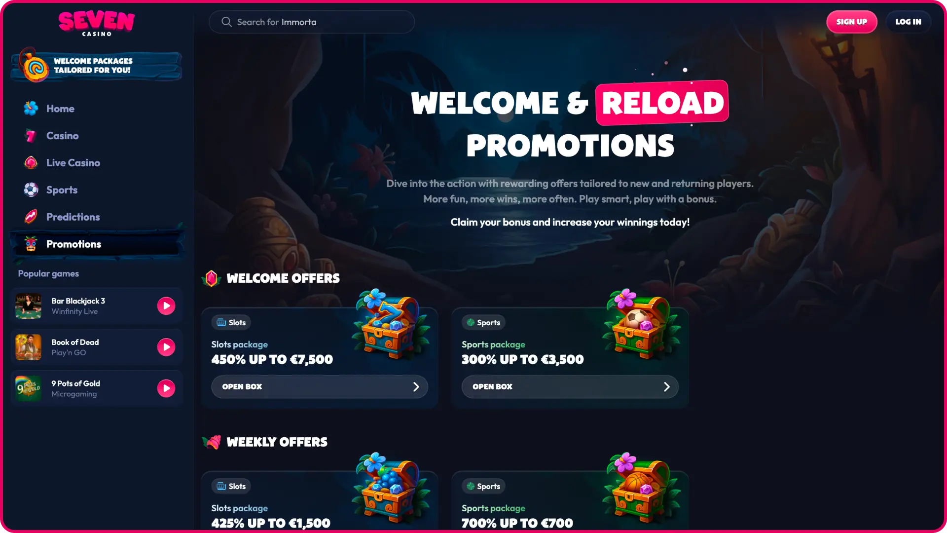Explorează interfața site-ului oficial Seven Casino pentru a activa un bonus special.