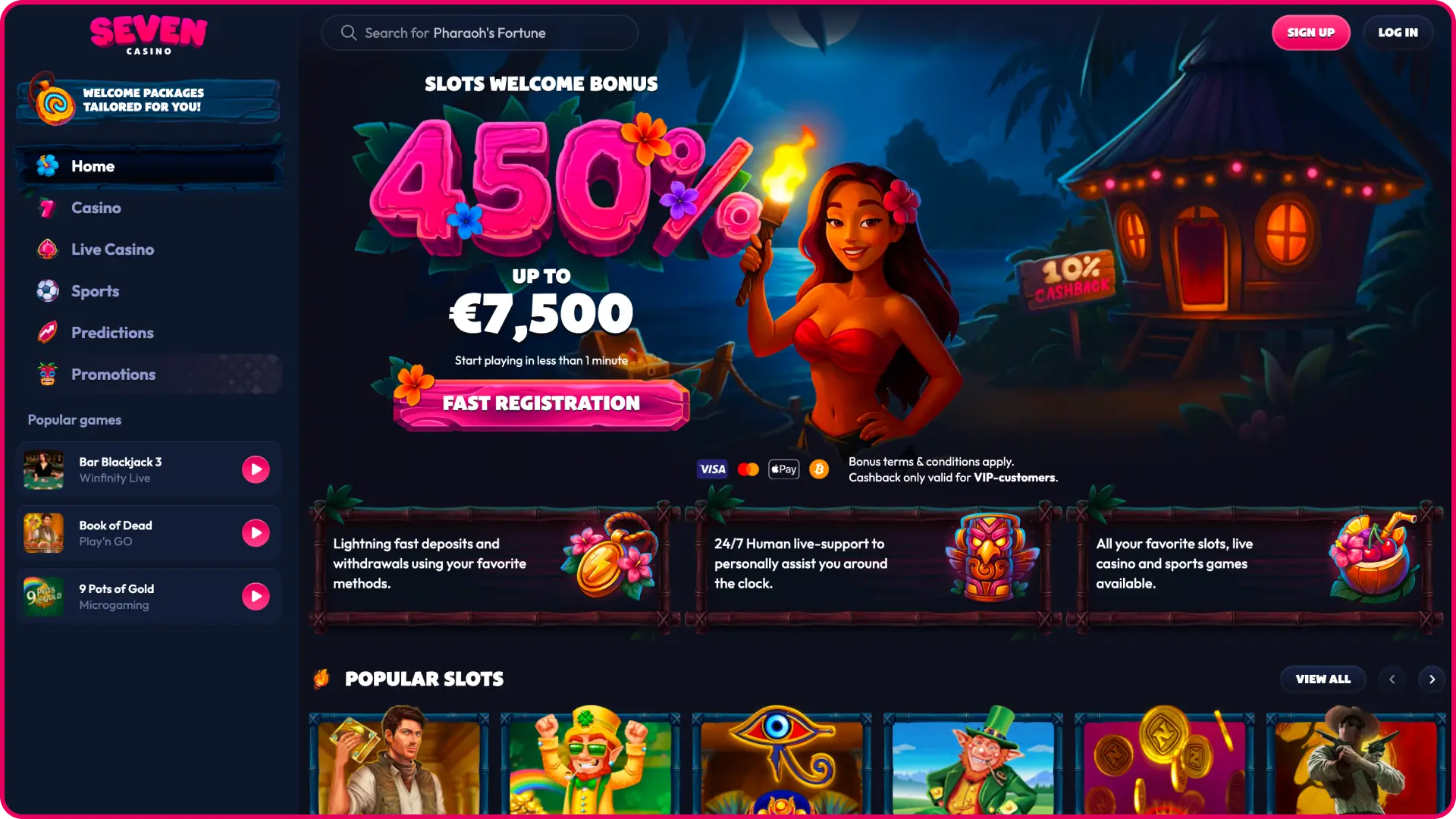 Explorează interfața modernă de pe site-ul oficial Seven Casino pentru o navigare ușoară.