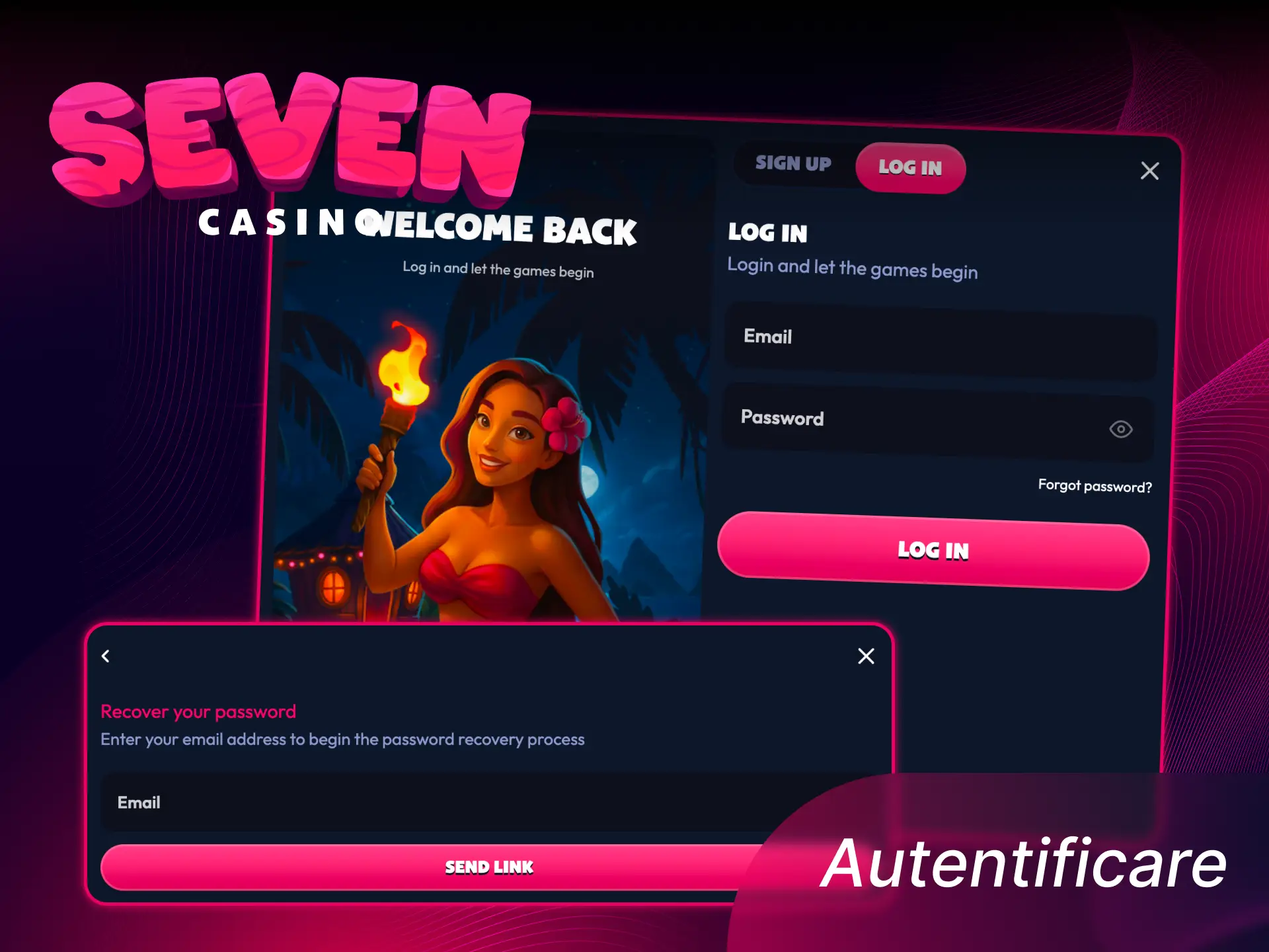 Accesează contul de jucător prin pagina de autentificare Seven Casino și începe jocul.