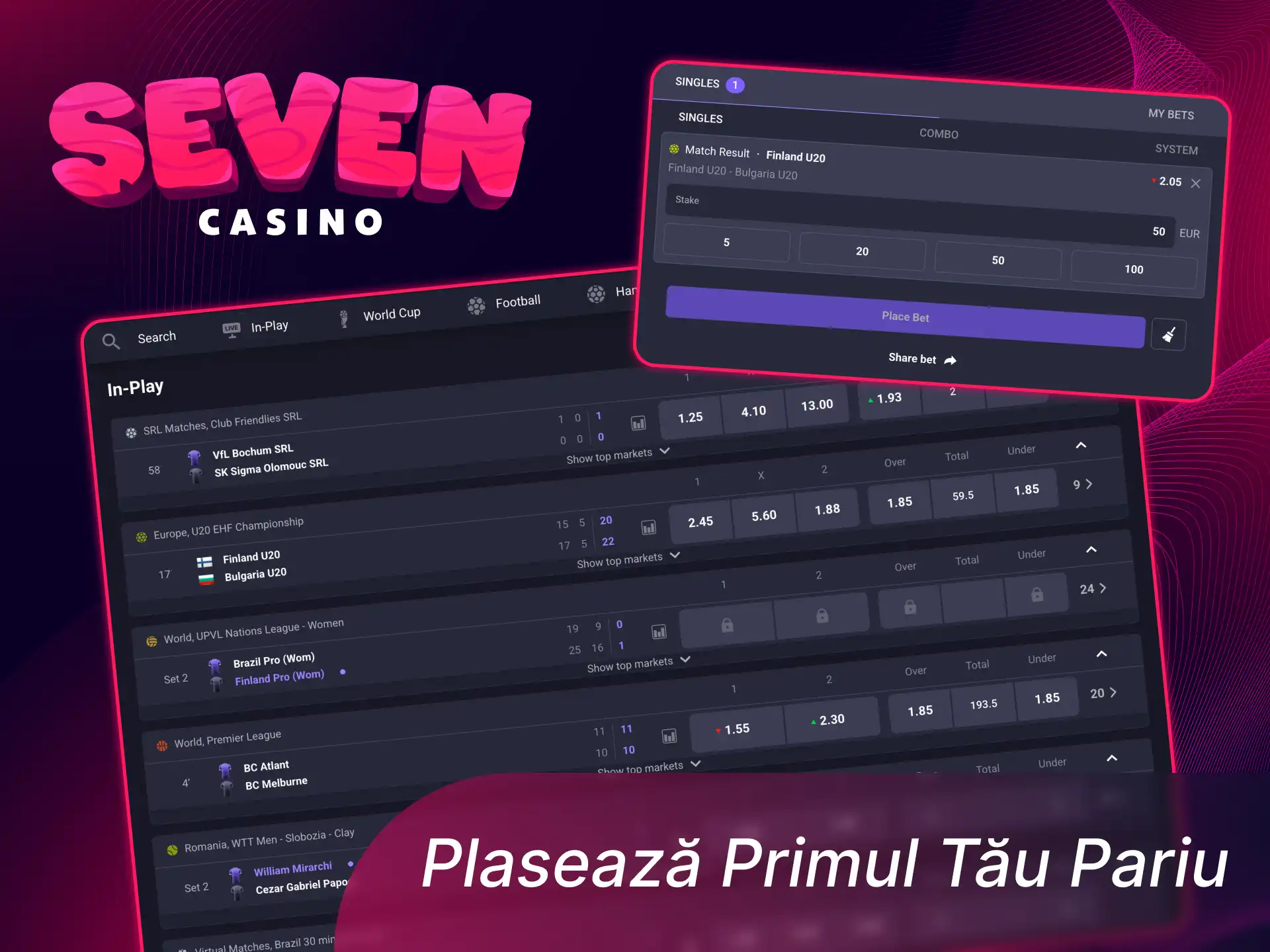 Urmează instrucțiunile simple și plasează primul tău pariu la agenția Seven Casino.