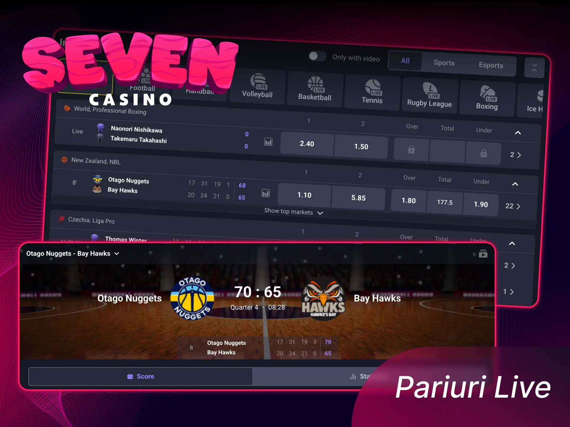 Deschide secțiunea de pariuri live pe Seven Casino și mizează în timp real.