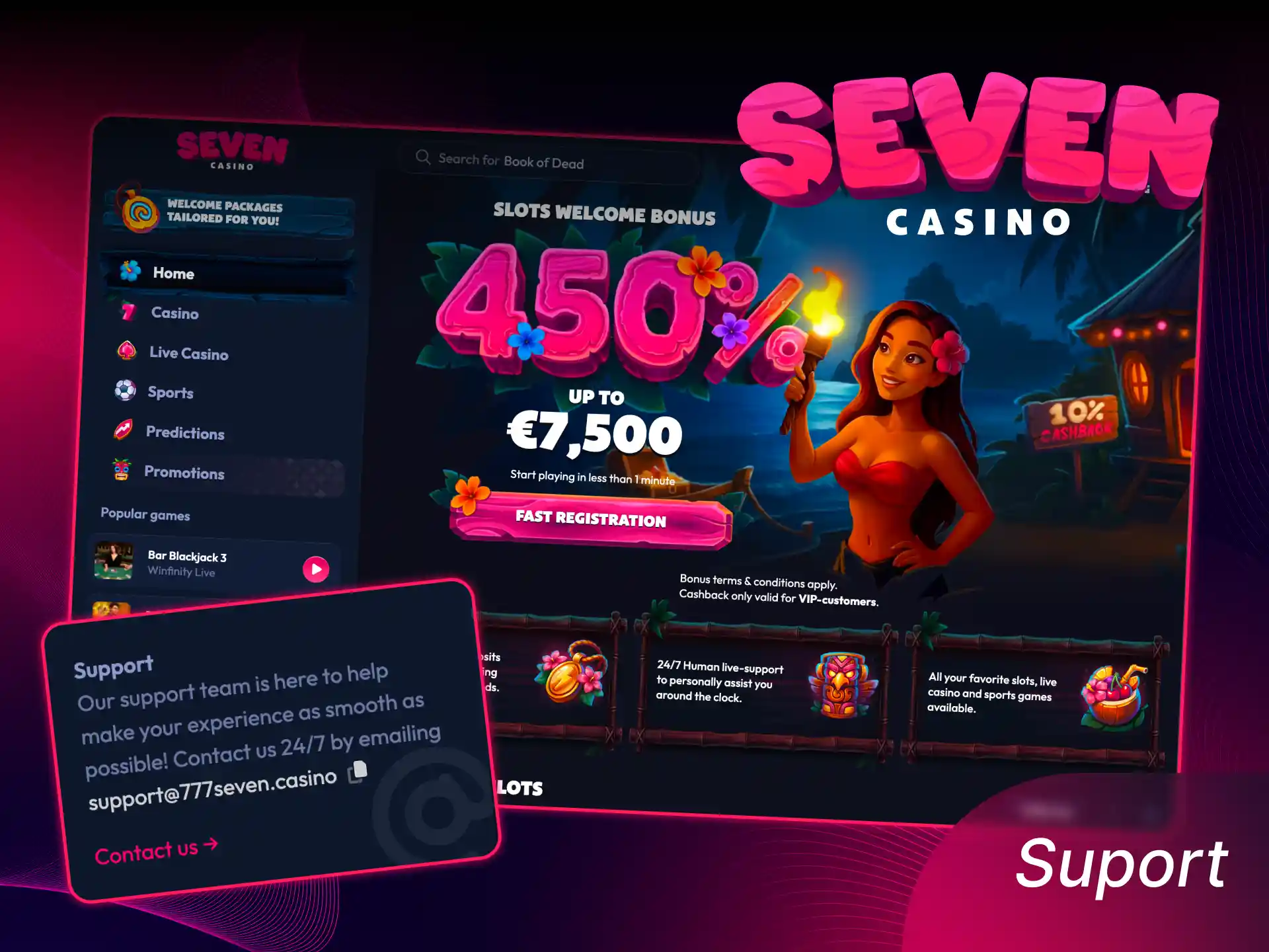 Contactează serviciul dedicat de suport clienți la Seven Casino pentru orice nelămurire.